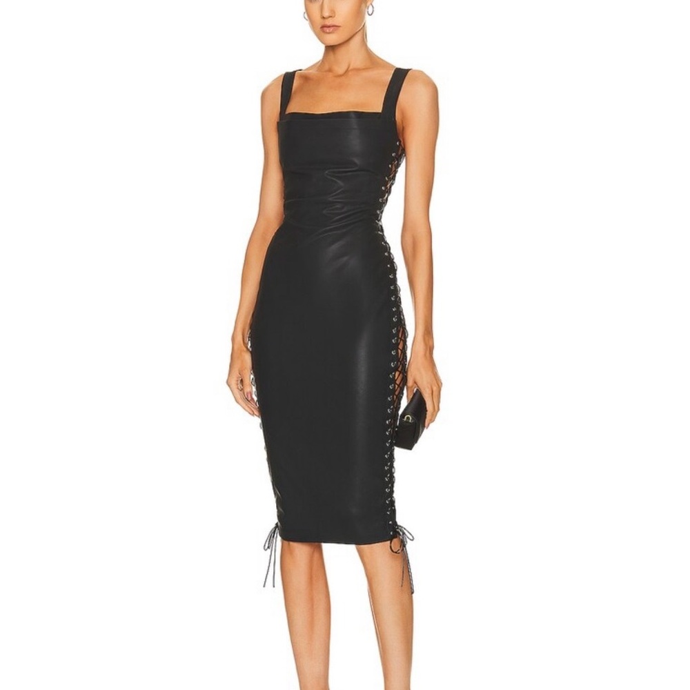 Miaou Black Lace-Up Midi Dress